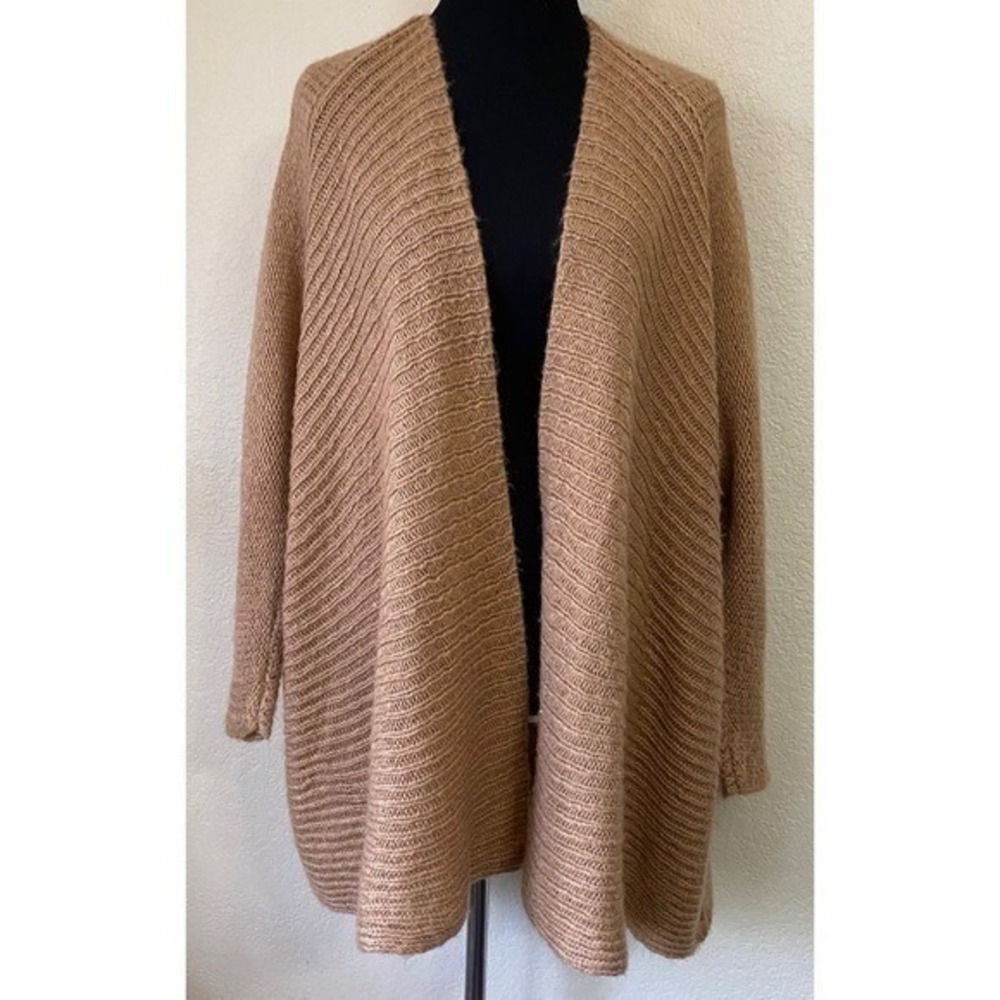 Debut Womens Tan Ribbed Open Front Cardigan Sweater Camel Brown Small Medium S/M